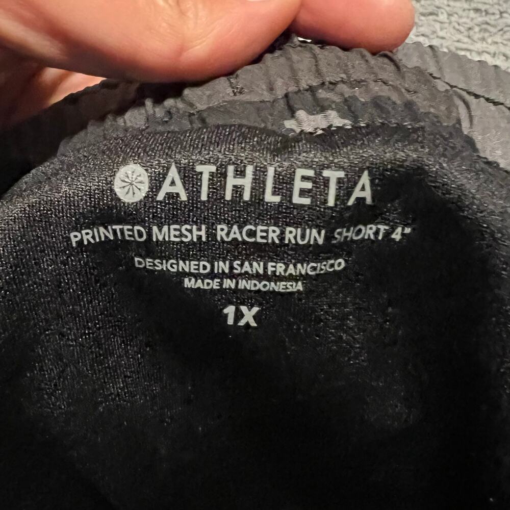 Athleta Short Womens 1X Plus  Printed Mesh Racer Run Short 4" Black Camo Lined - Picture 5 of 11